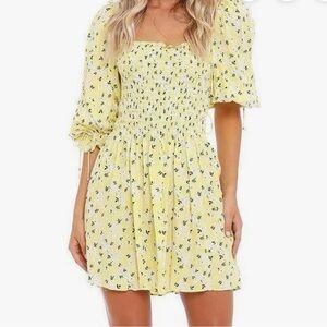 For Love And Lemons Yellow Floral Mini Dress
